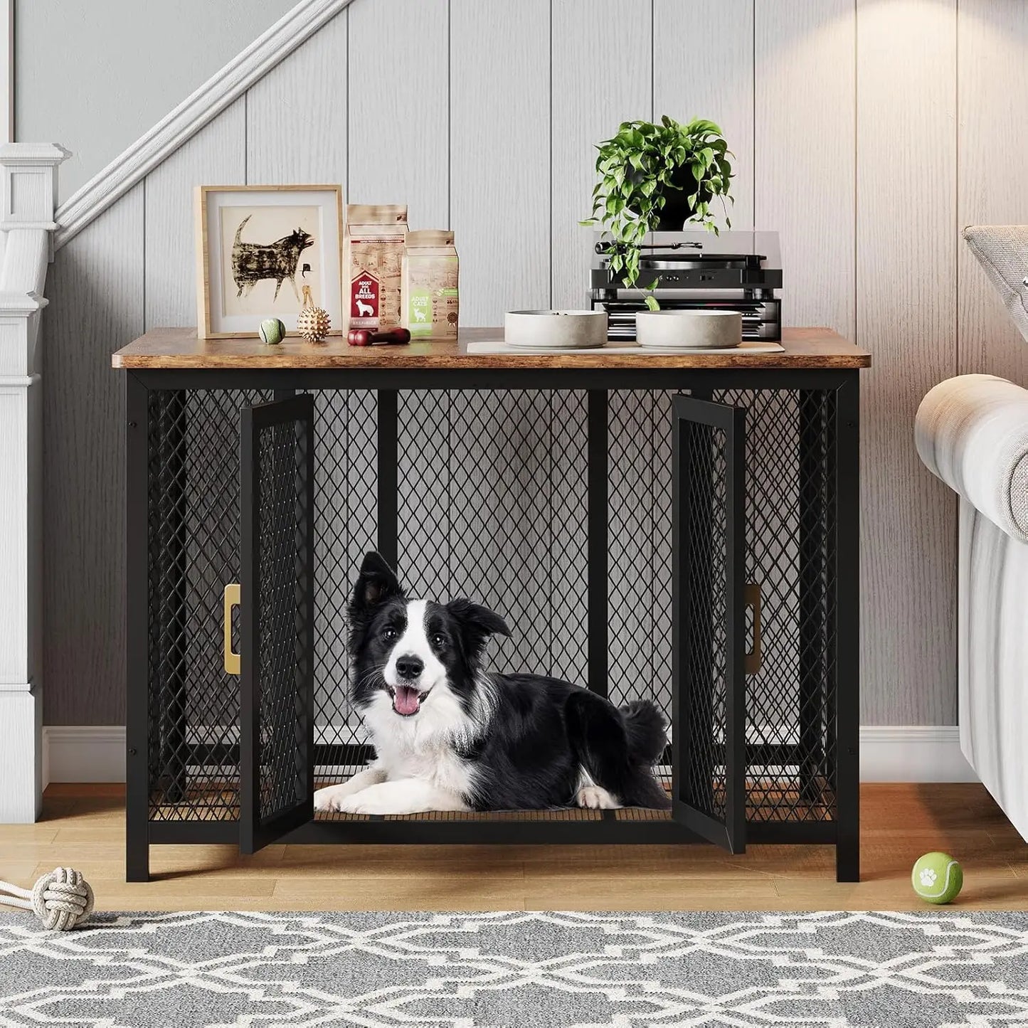 48 Inch Large Dog Crate Furniture with Top Access Door,Heavy Duty Wooden Pet Cage for Medium to Large Dogs Up to 110 Lbs