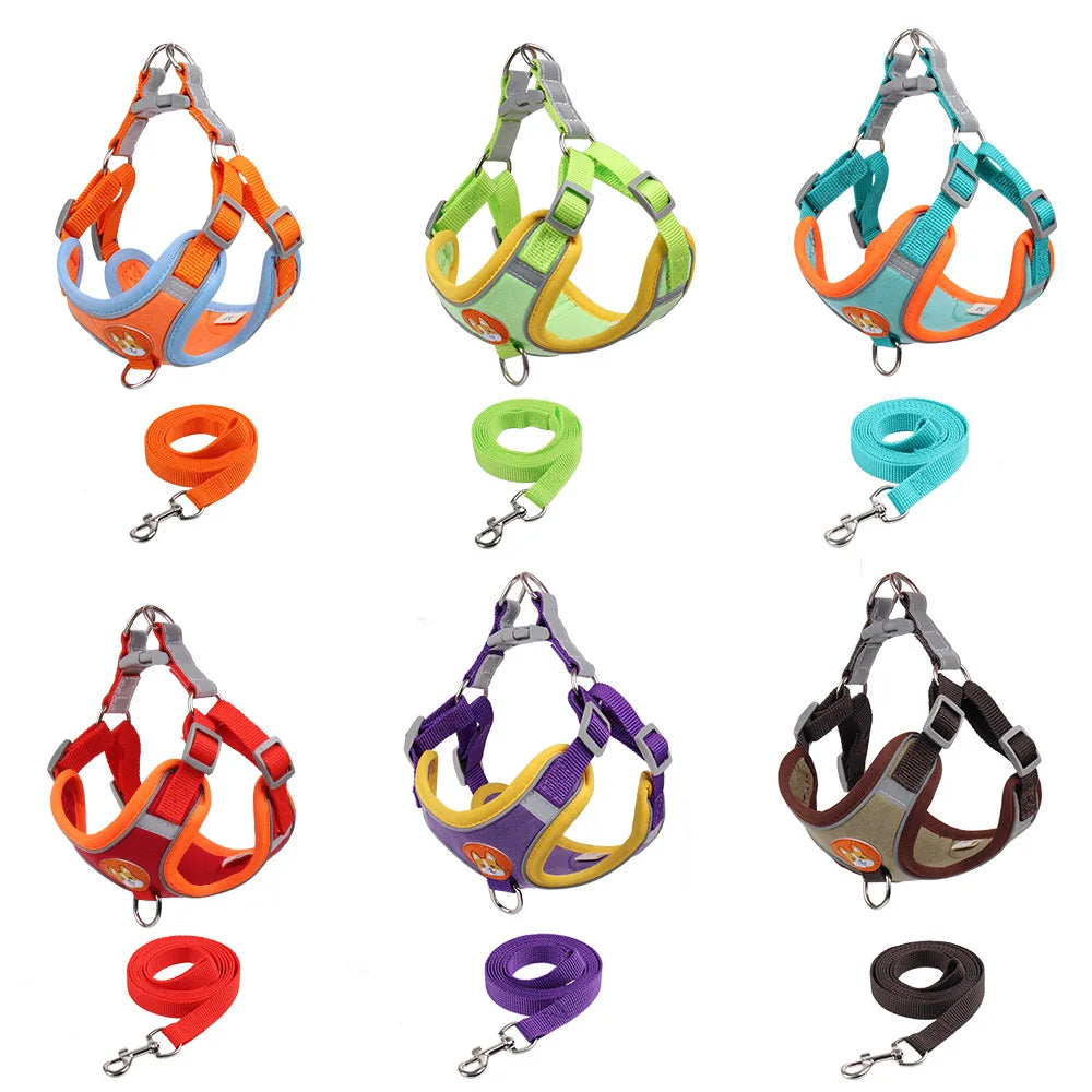 Reflective Dog Cat Harness Vest with Leash Breathable Mesh Padding Adjustable No Pull Pet Vest for Small Medium Dogs and Cats