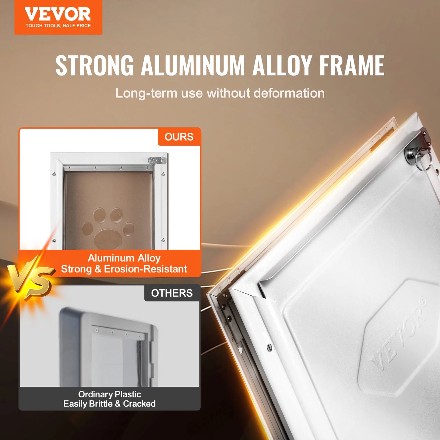 SucceBuy Pet Door Aluminum Frame With Lock And Flap Weatherproof