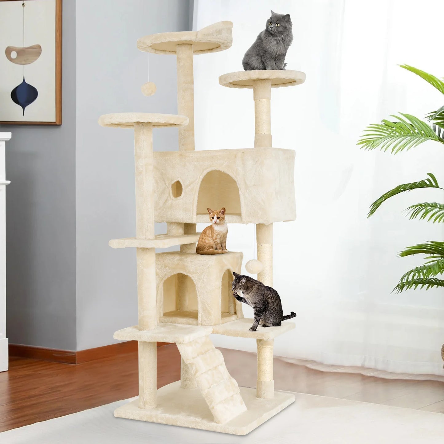 Four Level Cat Tree With Sisal Posts And Dangling Ball