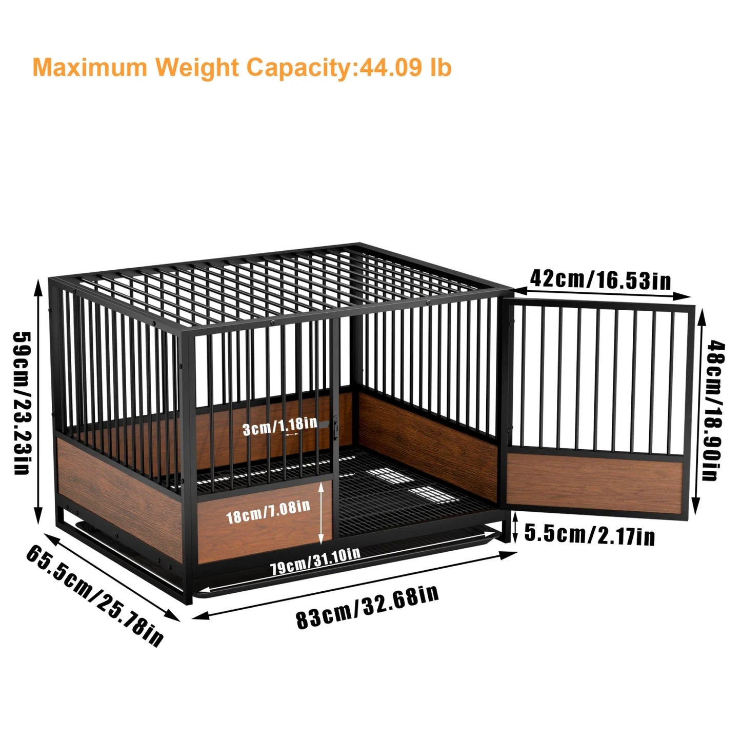 Heavy Duty Dog Crate Cage Kennel Removable Tray Rolling Pet Cat Kitten Whelping Cage on Wheels for Homes Cat Boarding Pet Shops Stackable 2 in 1