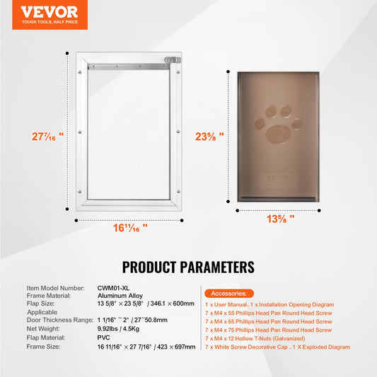 NONEDog Door Aluminum Frame Pet Door With Lock And Flap System